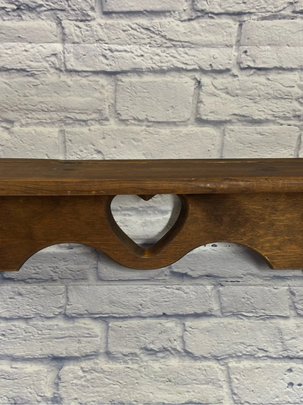 Vintage Wooden Wall Shelf • Heart Cutout • 24” • Primitive Peg Rack Cottage Core